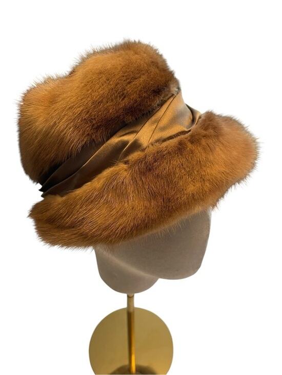 Amrose New York Accessories - Vintage Amrose New York Genuine Mink Fur Satin Cloche Hat Cossack Winter Brown